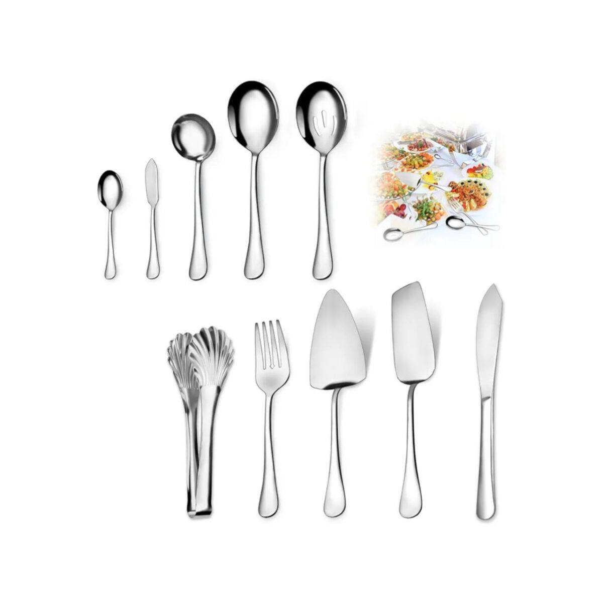 THE ELLERT 10PCS STAINLESS STEEL HOSTESS SERVING UTENSILS SET
