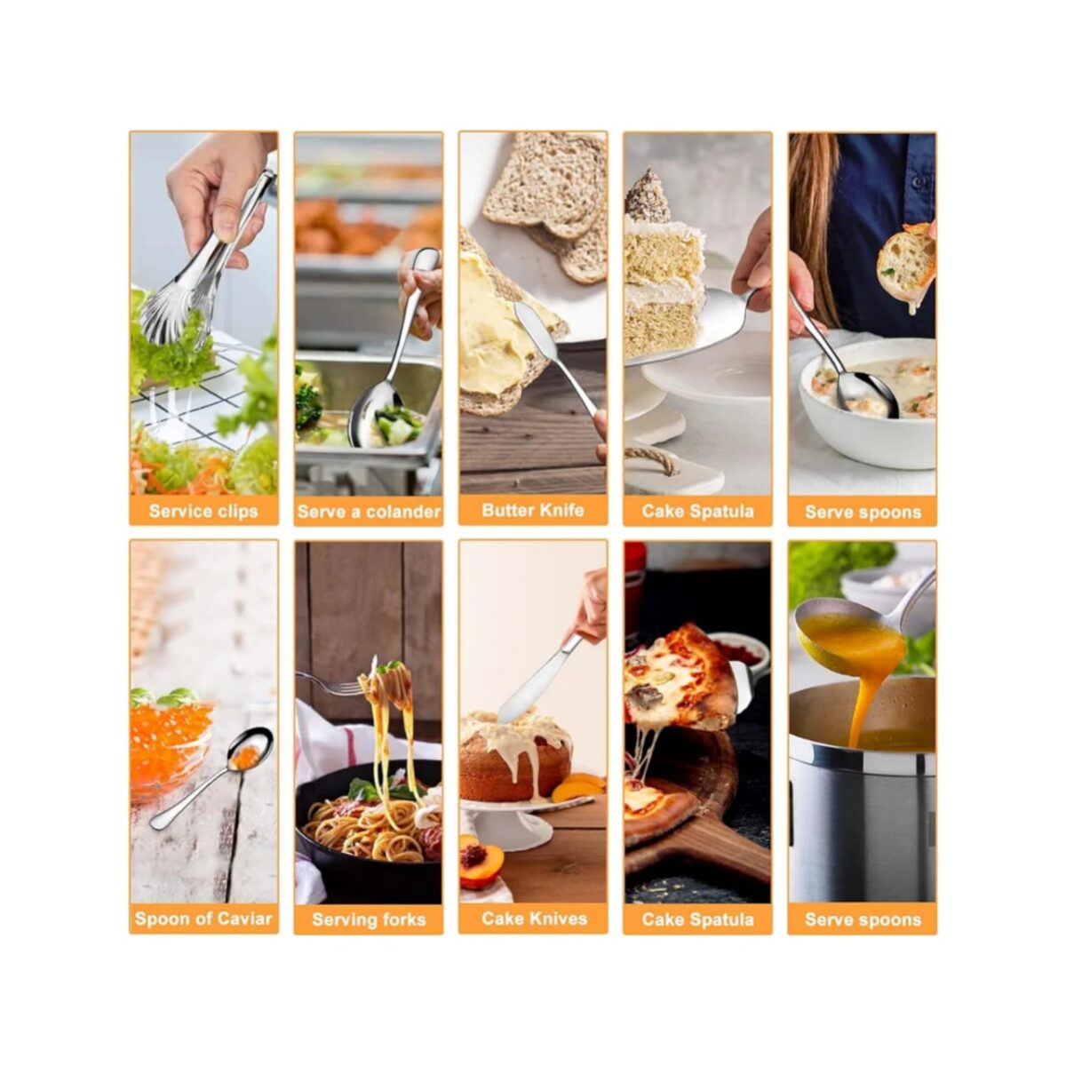 THE ELLERT 10PCS STAINLESS STEEL HOSTESS SERVING UTENSILS SET