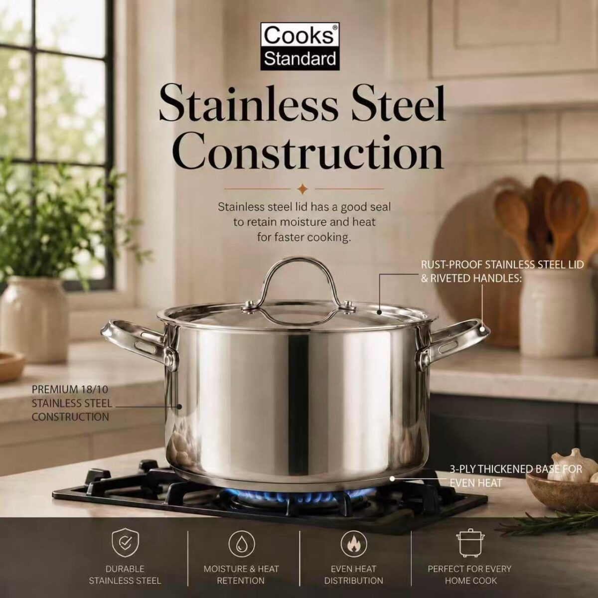 COOKS STANDARD 6-QUART 18/10 STAINLESS STOCKPOT
