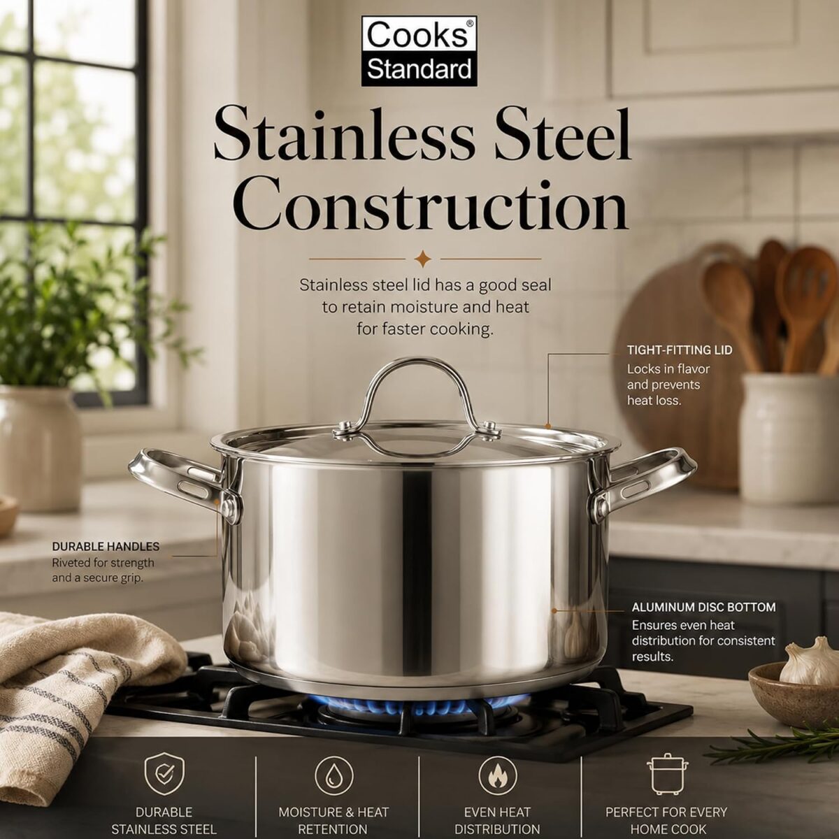 COOKS STANDARD 18/10 STAINLESS STEEL 8QT STOCK POT
